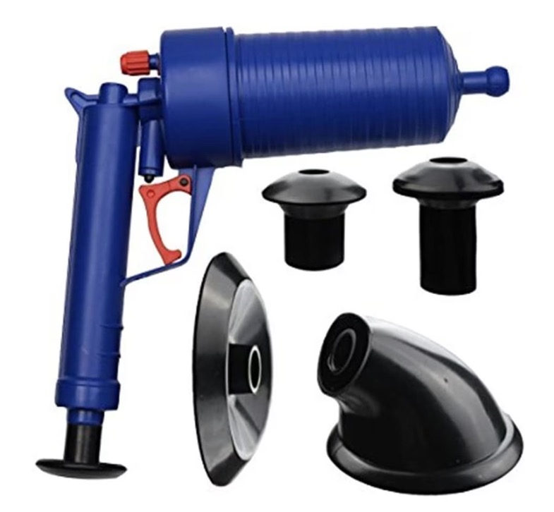 Pompa cu aer comprimat cu 4 accesorii pentru desfundat tevile de la chiuvete